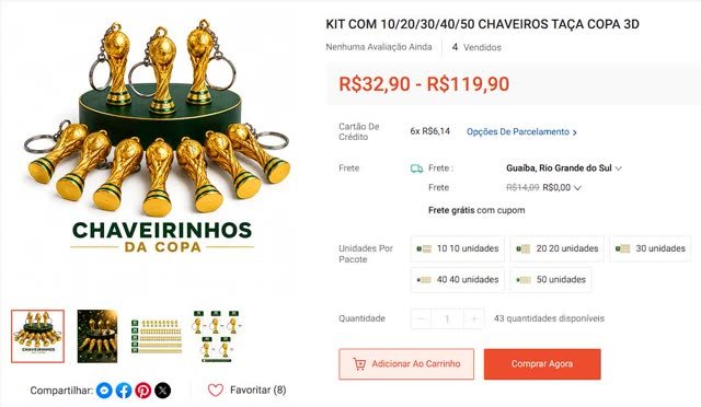 Chaveirinhos Taça Copa 3D